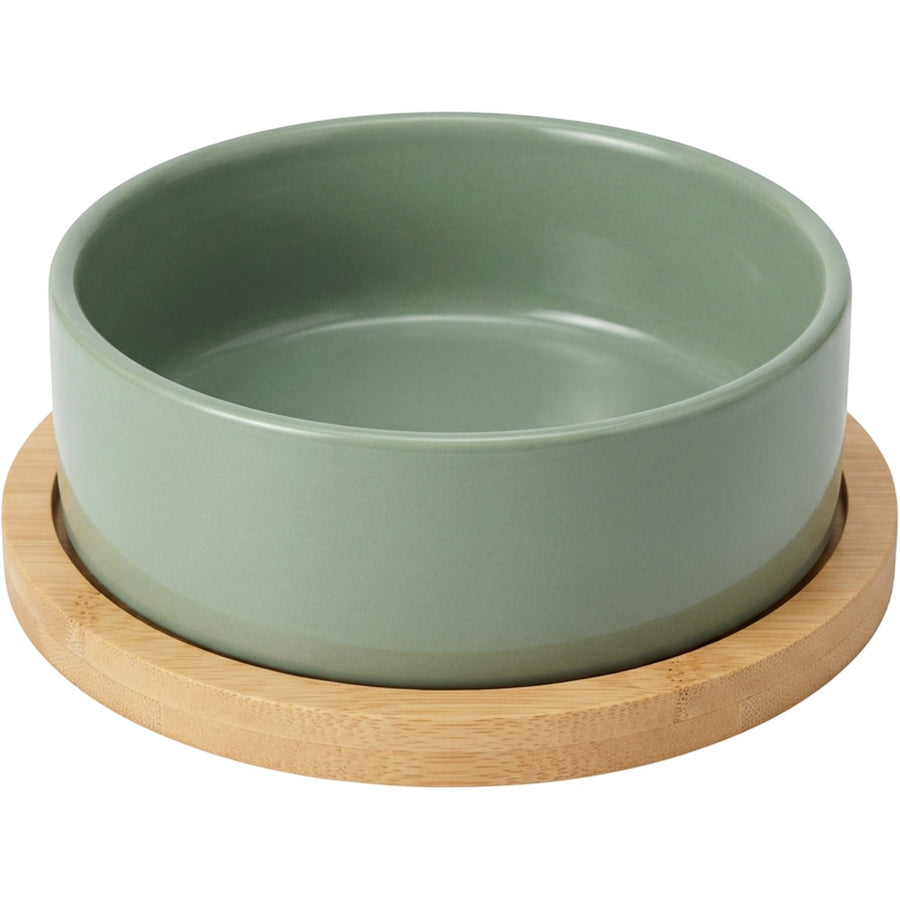 Lmnzk.shop Ceramic Pet Bowl with Bamboo Stand 28 oz Sage Green