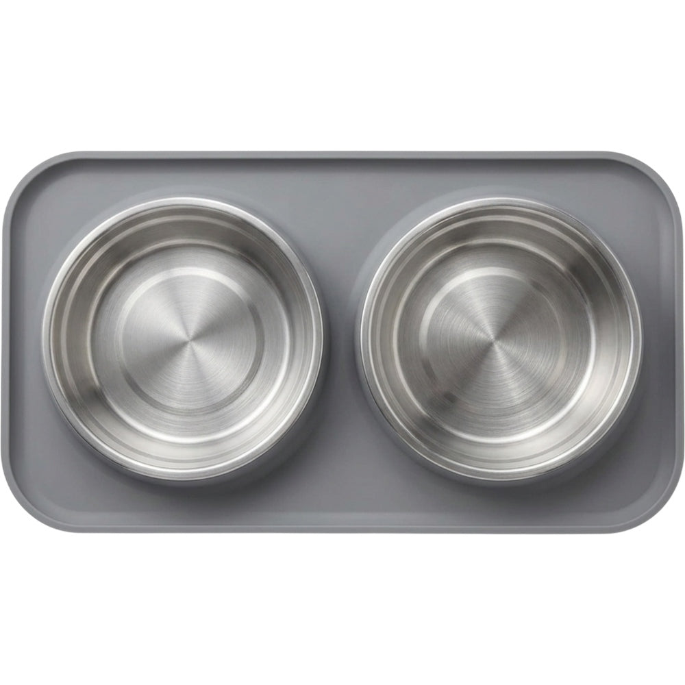 Lmnzk.shop Dual Stainless Steel Pet Bowl Set with Silicone Base 24 oz Gray - Product view