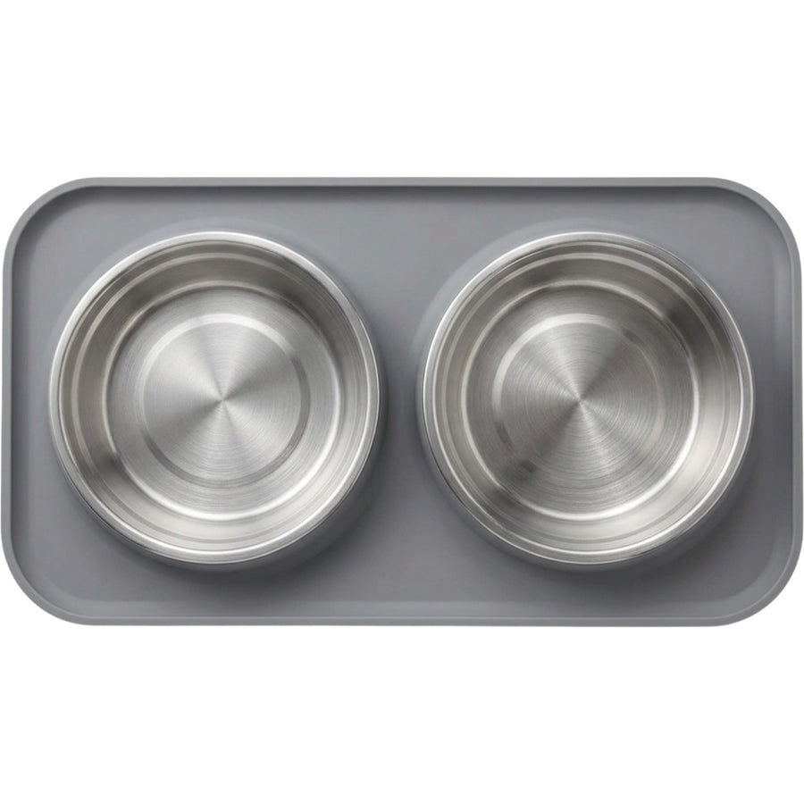 Lmnzk.shop Dual Stainless Steel Pet Bowl Set with Silicone Base 24 oz Gray