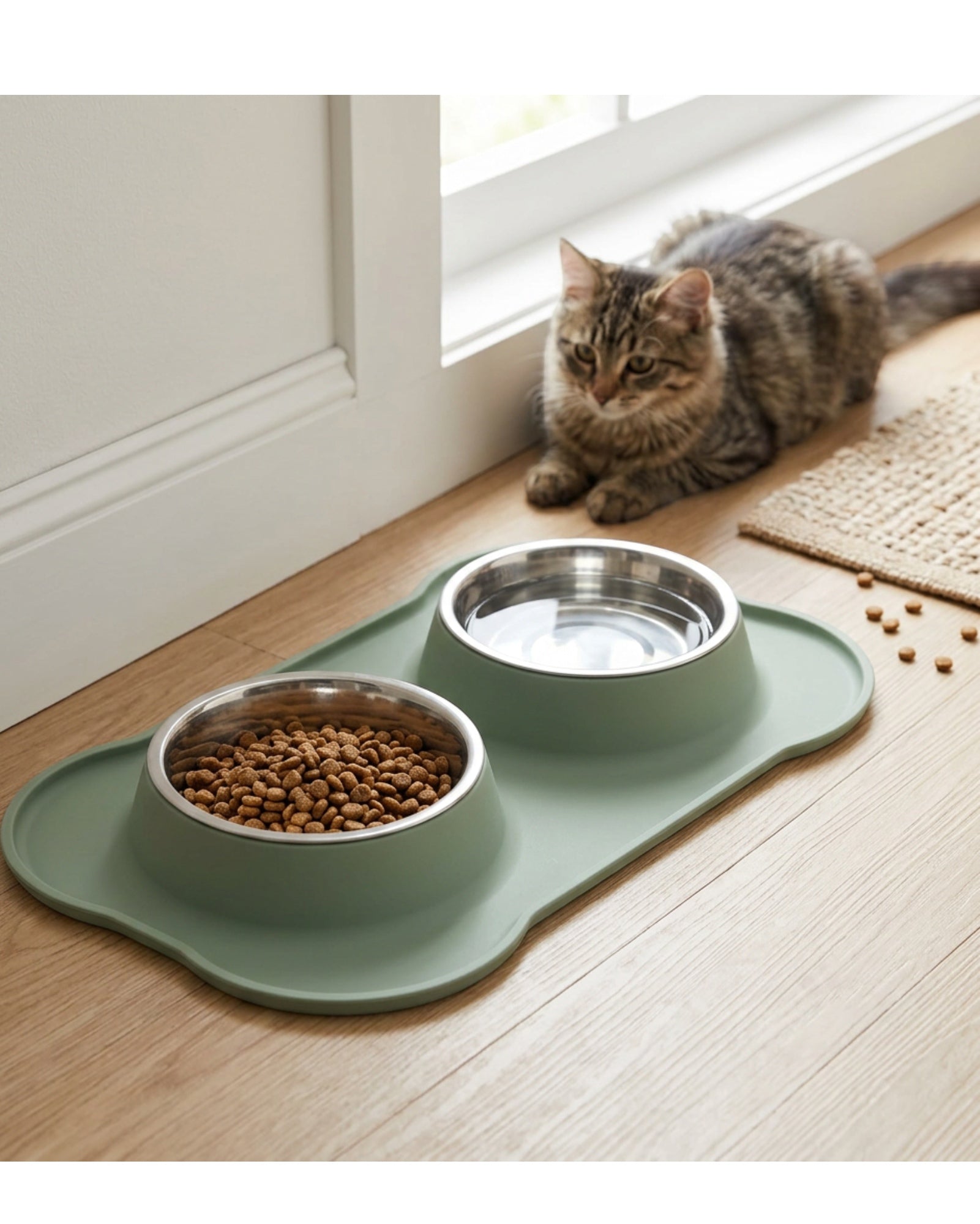 Lmnzk Stainless Steel Pet Bowl Set Sage Mat 2 Pack