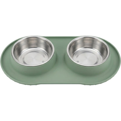 Lmnzk Stainless Steel Pet Bowl Set Sage Mat 2 Pack