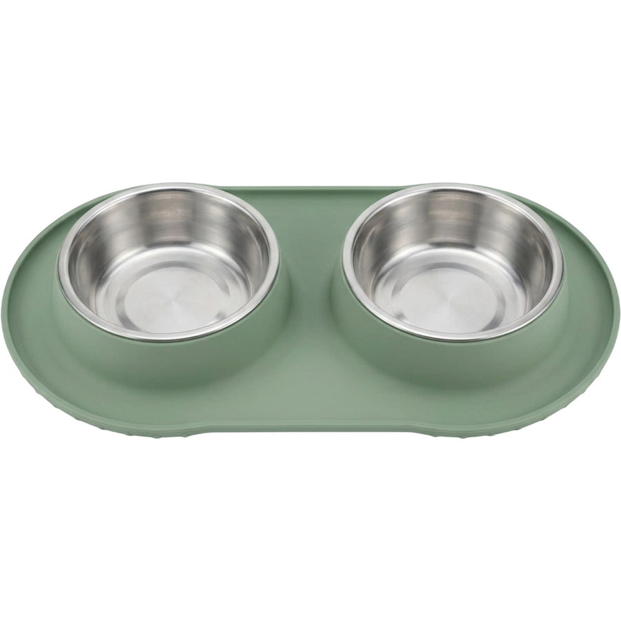 Lmnzk Stainless Steel Pet Bowl Set Sage Mat 2 Pack