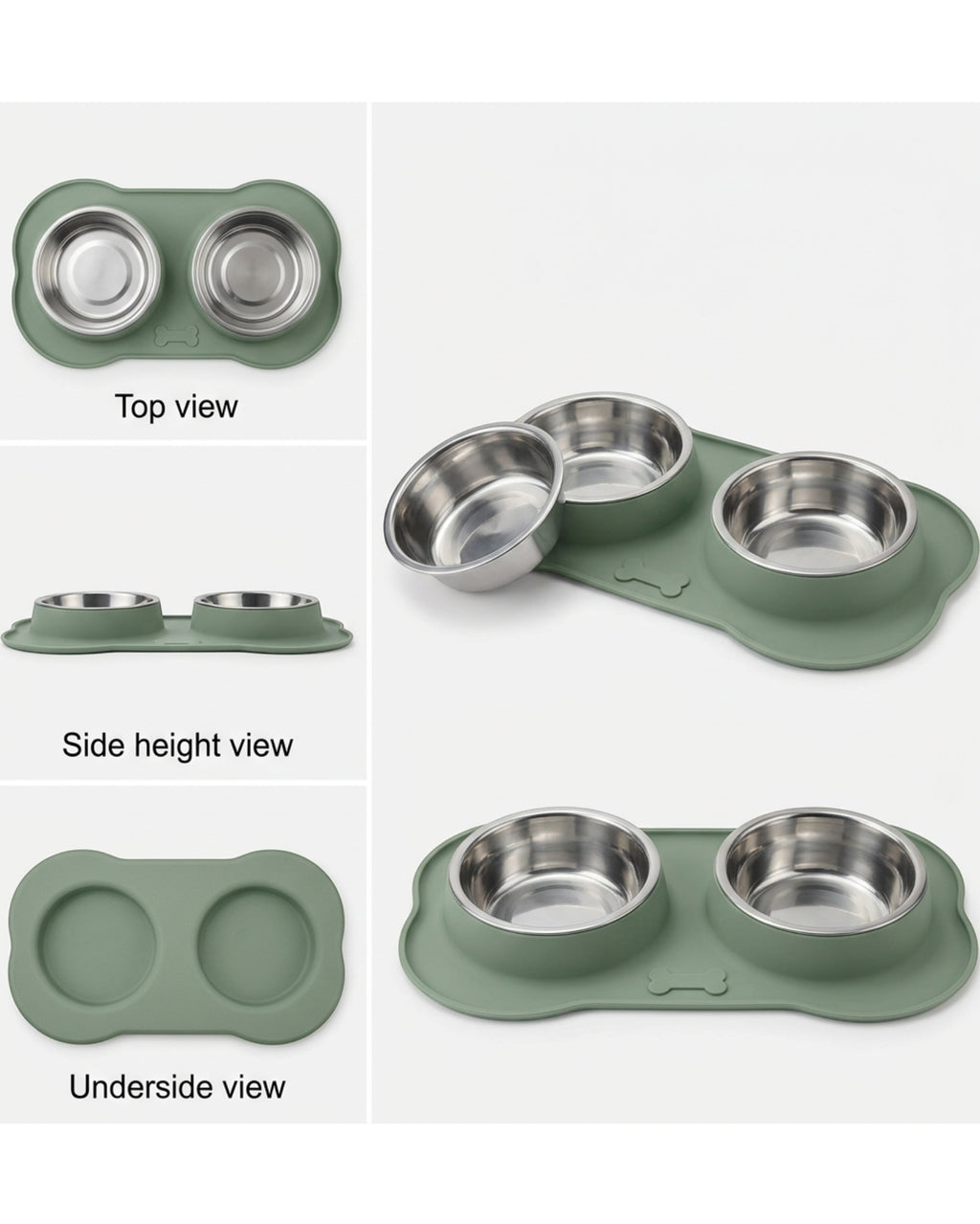 Lmnzk Stainless Steel Pet Bowl Set Sage Mat 2 Pack