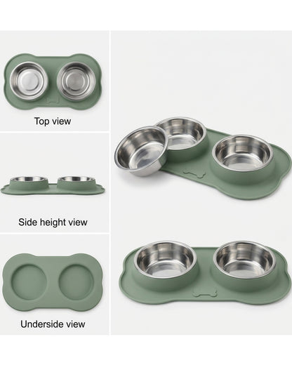 Lmnzk Stainless Steel Pet Bowl Set Sage Mat 2 Pack
